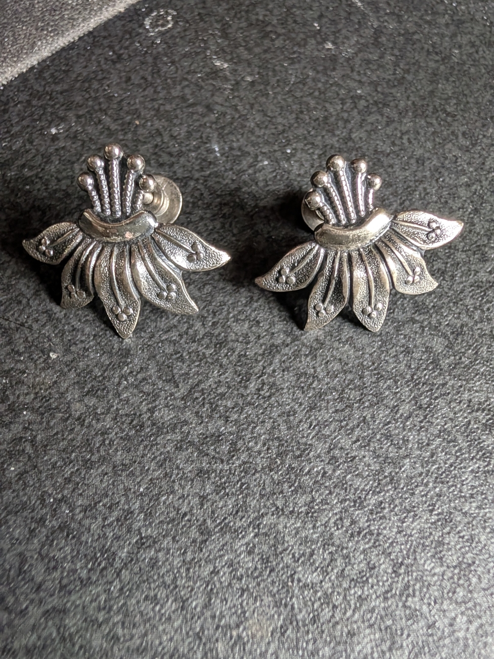 Sterling And Jewel Art Screw Back Lotus Earrings